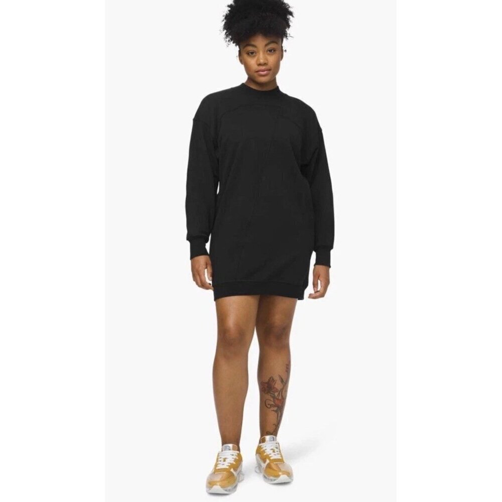 Lululemon Women’s Size S Black Broken Beats Sweater Dress French Terry LW1BUTS